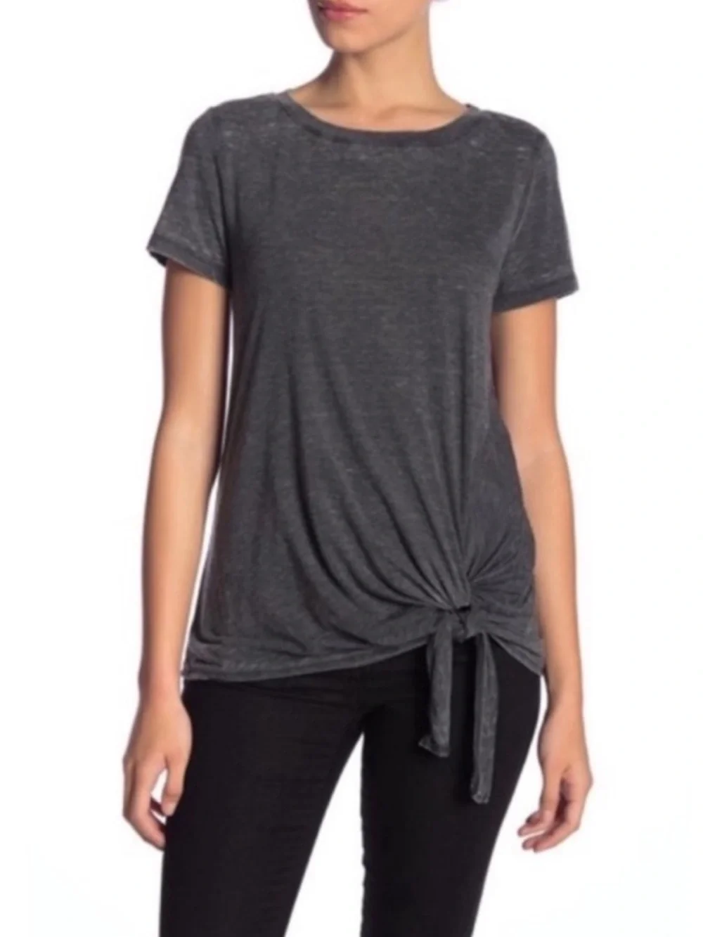 Susina Black Crewneck Short Sleeve Tie Hem T-Shirt Size Medium - Picture 6 of 6